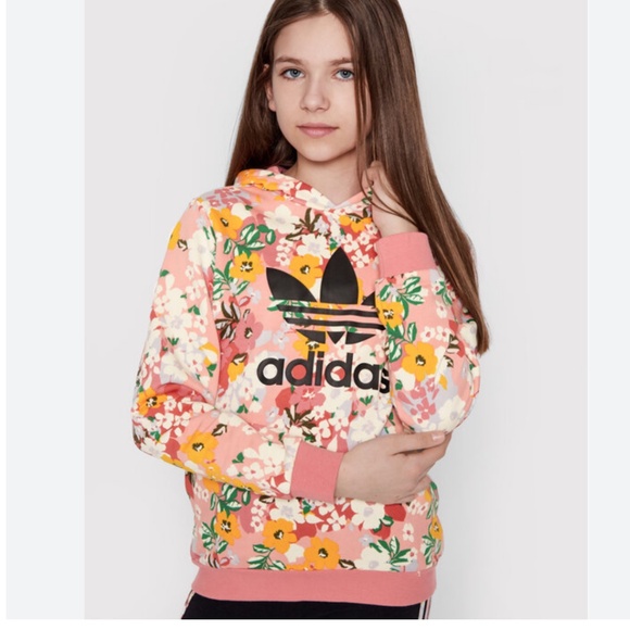 ADIDAS Pink Floral Hoodie HER Studio London Sweatshirt athletic logo trefoil XL